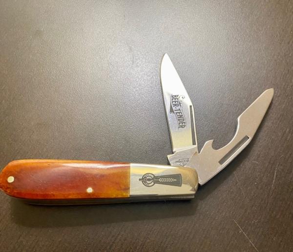 BEAR & SON BEER-TENDER SMOOTH AMBER BONE FOLDING KNIFE 