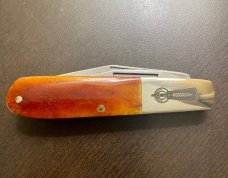 BEAR & SON BEER-TENDER SMOOTH AMBER BONE FOLDING KNIFE 