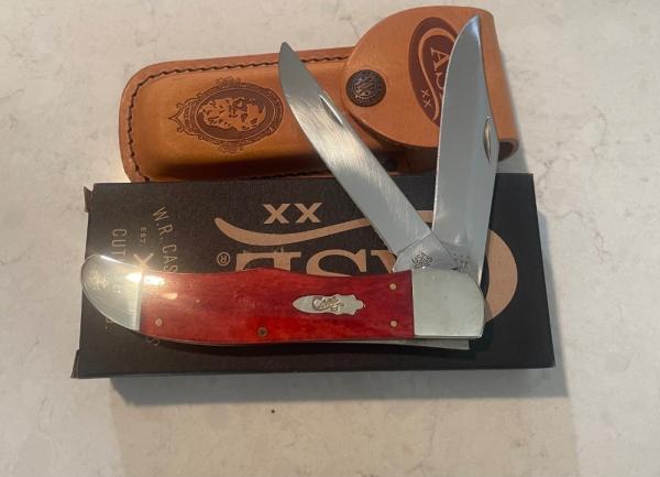 CASE XX OLD RED SMOOTH BONE LARGE FOLDING HUNTER W/SHEATH CASE XX OLD RED SMOOTH BONE LARGE FOLDING HUNTER W/SHEATH