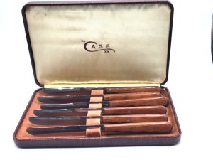 Case xx Stainless CAP 254 Steak Cutlery Knife Set Wood Handles Original Box