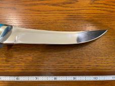 Nolen 11 1/4" Custom Recurve Trailing Point Hunting Knife w/Turquiose & Impala Horn Handle - RARE!!! Nolen 11 1/4" Custom Recurve Trailing Point Hunting Knife w/Turquiose & Impala Horn Handle - RARE!!!