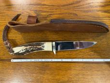Junglee Tak Fukuta 8 3/8" Clip Point Hunting Knife w/Stainless Steel Blade & Stag Scales Japan Junglee Tak Fukuta 8 3/8" Clip Point Hunting Knife w/Stainless Steel Blade & Stag Scales Japan