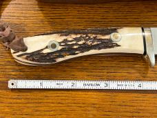 Junglee Tak Fukuta 8 3/8" Clip Point Hunting Knife w/Stainless Steel Blade & Stag Scales Japan Junglee Tak Fukuta 8 3/8" Clip Point Hunting Knife w/Stainless Steel Blade & Stag Scales Japan
