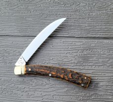 4" Custom Made Curved Knife, Premium Stag Handle, Rare Pattern 4" Custom Made Curved Knife, Premium Stag Handle, Rare Pattern