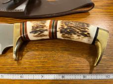 Custom 10" Trailing Point Hunting Knife w/Large Brass Guard & Pommel & Stag Handle Custom 10" Trailing Point Hunting Knife w/Large Brass Guard & Pommel & Stag Handle