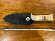 National Blade 6 1/2" Spear Point Excalibur Knife w/Scrimshaw Scales Japan National Blade 6 1/2" Spear Point Excalibur Knife w/Scrimshaw Scales Japan