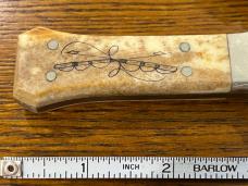 National Blade 6 1/2" Spear Point Excalibur Knife w/Scrimshaw Scales Japan National Blade 6 1/2" Spear Point Excalibur Knife w/Scrimshaw Scales Japan