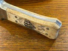 National Blade 6 1/2" Spear Point Excalibur Knife w/Scrimshaw Scales Japan National Blade 6 1/2" Spear Point Excalibur Knife w/Scrimshaw Scales Japan