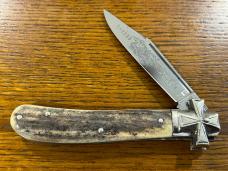 Fight'n Rooster Hazard "Shine Hauler" Single Blade Trapper Folding Knife w/Stag Scales SN#243 German Fight'n Rooster Hazard "Shine Hauler" Single Blade Trapper Folding Knife w/Stag Scales SN#243 German