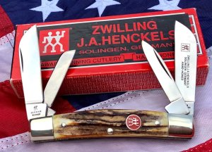 J A Henckels Congress Knife w/ Sweet Stag Handles - NOS in Orig Box