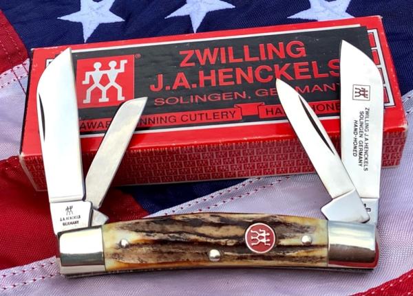 J A Henckels Congress Knife w/ Sweet Stag Handles - NOS in Orig Box