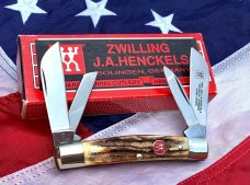 J A Henckels Congress Knife w/ Sweet Stag Handles - NOS in Orig Box