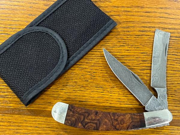 Thompson Center Arms TC No. 1 Trapper w/Damascus Clip Point & Razor Blades & Burled Wood Scales