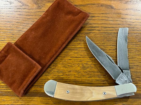 Thompson Center Arms TC No. 1 Ltd Ed Trapper w/Damascus Clip Point & Razor Blades & Mastodon Scales Thompson Center Arms TC No. 1 Ltd Ed Trapper w/Damascus Clip Point & Razor Blades & Mastodon Scales