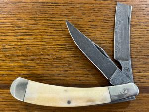 Thompson Center Arms TC No. 1 Trapper w/Damascus Clip Point & Razor Blades & Smooth Bone Scales 