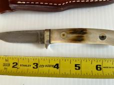 Tak Fukuta Drop Point Damascus Hunting Knife w/Smooth Stag Handle Japan #SM351 Tak Fukuta Drop Point Damascus Hunting Knife w/Smooth Stag Handle Japan #SM351