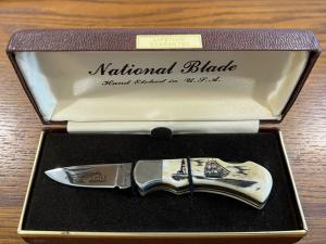 National Blade Little Humpback Scrimshaw Lockback Folding Knife Japan