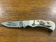 National Blade Little Humpback Scrimshaw Lockback Folding Knife Japan National Blade Little Humpback Scrimshaw Lockback Folding Knife Japan