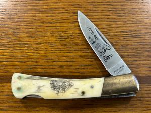 National Blade Scrimshaw Sting Ray Drop Point Lockback Folding Knife Japan