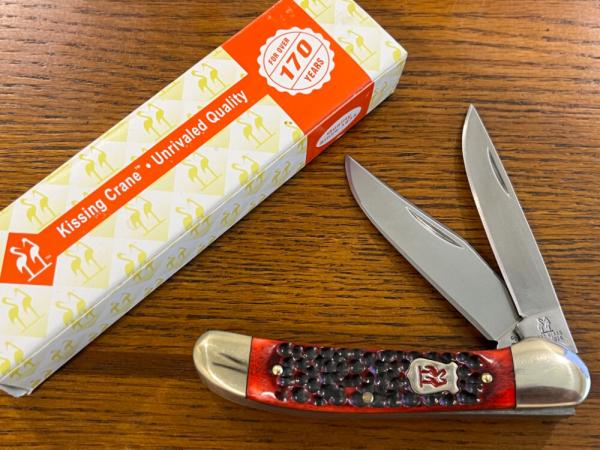 Kissing Crane Robert Klass KC6214RD 2-Blade Trapper Folding Knife w/Red Bone Scales 