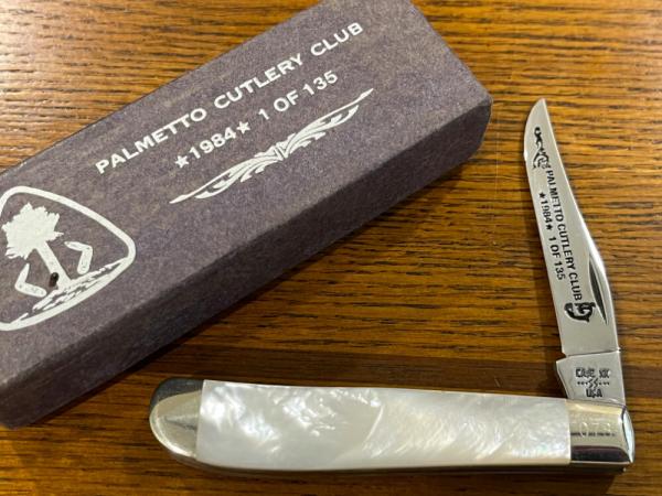 Case XX 1984 6 Dot Ltd Ed Palmetto Cutlery Club Single-Blade Trapper w/Mother of Pearl Scales Case XX 1984 6 Dot Ltd Ed Palmetto Cutlery Club Single-Blade Trapper w/Mother of Pearl Scales