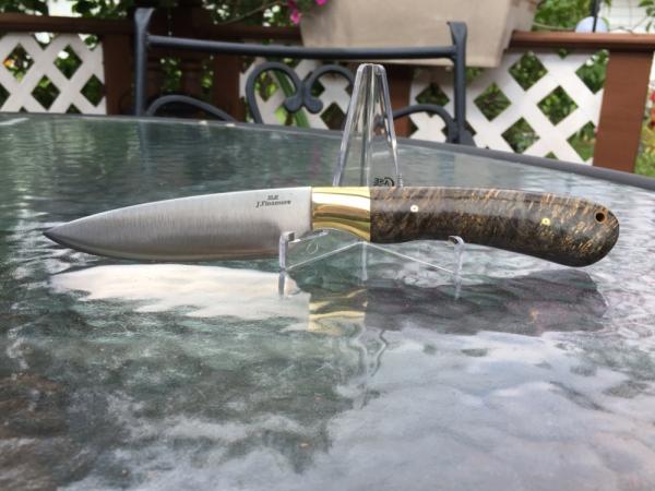 Custom Large Bird and Trout Style Knife with Stabilized, Dyed, Black Ash Burl Wood Handles Custom Large Bird and Trout Style Knife with Stabilized, Dyed, Black Ash Burl Wood Handles