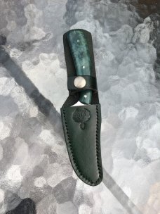 Custom Sharpfinger Style Knife with Stabilized, Dyed, Buckeye Burl Wood Handles Custom Sharpfinger Style Knife with Stabilized, Dyed, Buckeye Burl Wood Handles