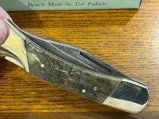 Marbles Benchmade Tak Fukuta Single-Blade Damascus Lockback Folding Knife w/Smooth Green Stag Scales