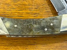 Marbles Benchmade Tak Fukuta Single-Blade Damascus Lockback Folding Knife w/Smooth Green Stag Scales