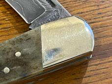 Marbles Benchmade Tak Fukuta Single-Blade Damascus Lockback Folding Knife w/Smooth Green Stag Scales