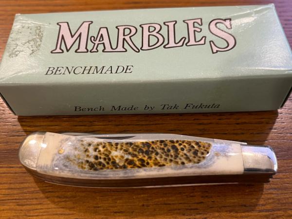 Marbles Benchmade/Tak Fukuta "Brown Bear" 2-Blade Trapper Folding Knife Japan Marbles Benchmade/Tak Fukuta "Brown Bear" 2-Blade Trapper Folding Knife Japan