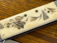 National Blade Sailors Rigging Marlin Spike Knife w/Scrimshaw Smooth Bone Scales Japan National Blade Sailors Rigging Marlin Spike Knife w/Scrimshaw Smooth Bone Scales Japan