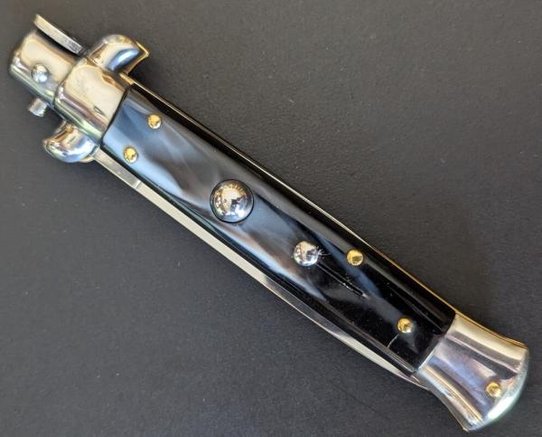 NOS GIOVANNI BELTRAME GENUINE IMITATION BUFFALO HORN 23cm=9" FLAT BLADE STILETTO NOS GIOVANNI BELTRAME GENUINE IMITATION BUFFALO HORN 23cm=9" FLAT BLADE STILETTO