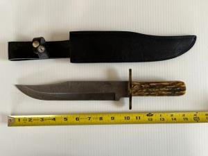 Parker-Edwards Randall Gilbreath Bowie Knife w/Damascus Blade & Stag Handle SN#579