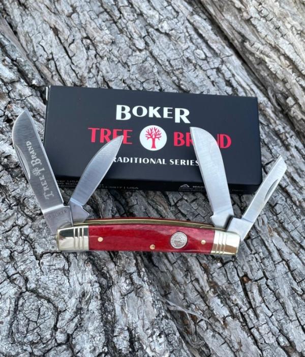 TREE BRAND BOKER ** SMOOTH RED BONE 1095 CARBON 4 BLADE CONGRESS