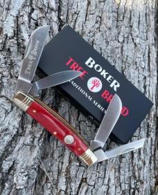 TREE BRAND BOKER ** SMOOTH RED BONE 1095 CARBON 4 BLADE CONGRESS