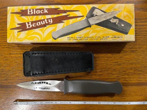 Parker Cut. Co. Black Beauty Double Edge Dagger w/Boot Clip Leather Sheath and Box Japan
