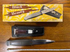 Parker Cut. Co. Black Beauty Double Edge Dagger w/Boot Clip Leather Sheath and Box Japan