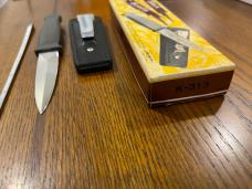 Parker Cut. Co. Black Beauty Double Edge Dagger w/Boot Clip Leather Sheath and Box Japan