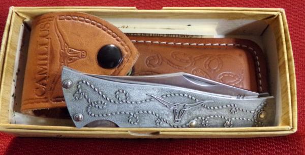 VINTAGE MINT IN BOX CAMILLUS 47 USA SILVER SWORD LONGHORN FOLDING HUNTER WITH SHEATH VINTAGE MINT IN BOX CAMILLUS 47 USA SILVER SWORD LONGHORN FOLDING HUNTER WITH SHEATH