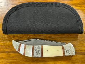Custom Single Blade Damascus Folding Knife w/Inlaid Handle