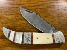 Custom Single Blade Damascus Folding Knife w/Inlaid Handle Custom Single Blade Damascus Folding Knife w/Inlaid Handle