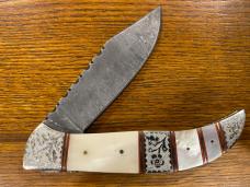 Custom Single Blade Damascus Folding Knife w/Inlaid Handle Custom Single Blade Damascus Folding Knife w/Inlaid Handle
