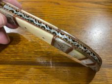 Custom Single Blade Damascus Folding Knife w/Inlaid Handle Custom Single Blade Damascus Folding Knife w/Inlaid Handle