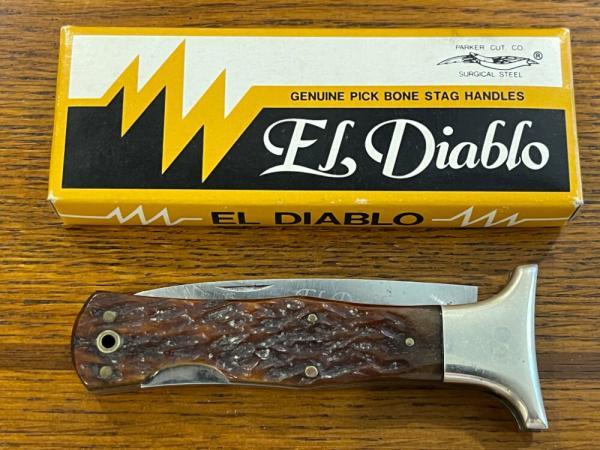Parker Cut. Co. No. 688 El Diablo Lockback Knife w/Pick Bone Stag Scales Japan Parker Cut. Co. No. 688 El Diablo Lockback Knife w/Pick Bone Stag Scales Japan