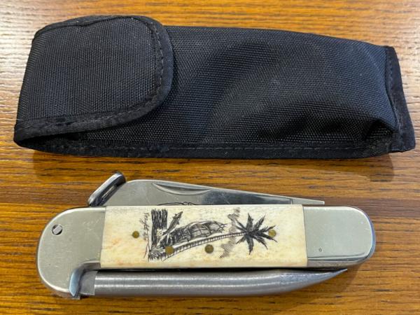 Parker Cut. Co. Sailors Rigging Marlin Spike Knife w/Scrimshaw Smooth Bone Scales Japan
