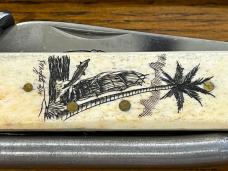 Parker Cut. Co. Sailors Rigging Marlin Spike Knife w/Scrimshaw Smooth Bone Scales Japan