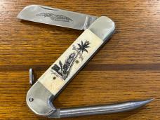 Parker Cut. Co. Sailors Rigging Marlin Spike Knife w/Scrimshaw Smooth Bone Scales Japan