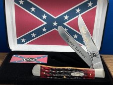 Case XX USA Hank Williams Jr.#001/050 Dark Crimson”Jigged”Bone Handle Trapper Knife,Deep Etch,NEW.