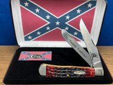 Case XX USA Hank Williams Jr.#001/050 Dark Crimson”Jigged”Bone Handle Trapper Knife,Deep Etch,NEW.